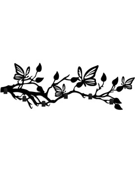 Nástěnný kovový věšák Butterfly 60 cm černý