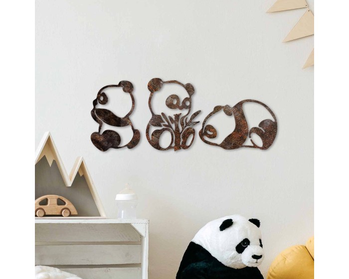Nástěnná kovová dekorace Rusty Panda vícebarevná