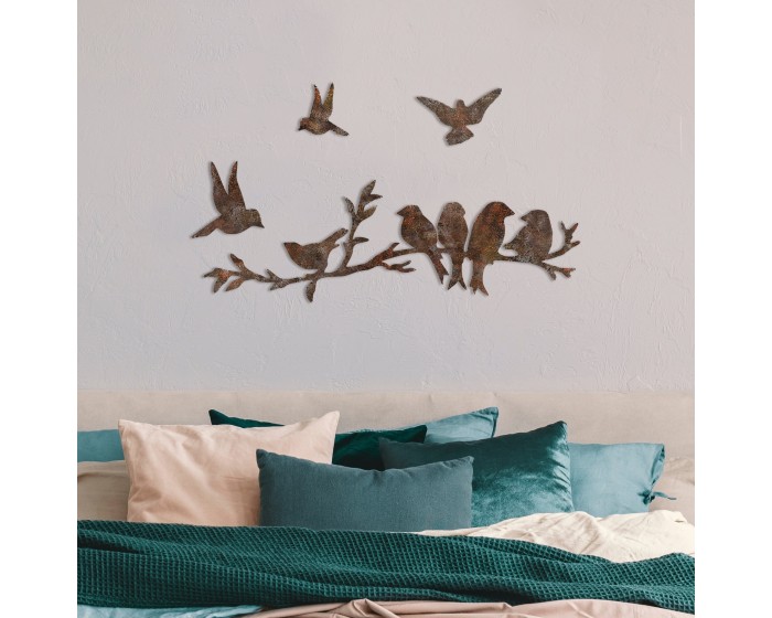 Nástěnná kovová dekorace Rusty Birds 2 vícebarevná