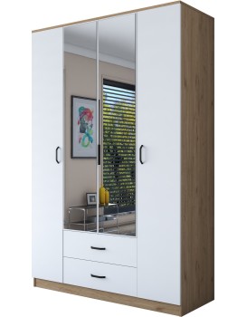 Šatní skříň BA 131 140 cm se zrcadlem ořech/bílá