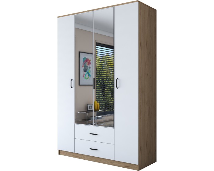 Šatní skříň BA 131 140 cm se zrcadlem ořech/bílá