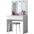 Minimalistický toaletní stolek Alisson III s LED zrcadlem a taburetem bílý