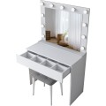 Minimalistický toaletní stolek Alisson III s LED zrcadlem a taburetem bílý