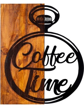 Nástěnná dřevěná dekorace COFFEE TIME hnědá/černá