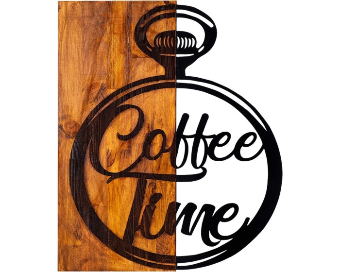 Nástěnná dřevěná dekorace COFFEE TIME hnědá/černá