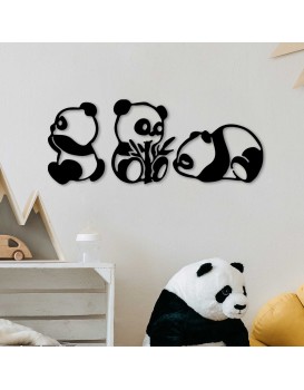 Nástěnná kovová dekorace Pandas černá
