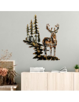 Nástěnná kovová dekorace Deer 3 vícebarevná