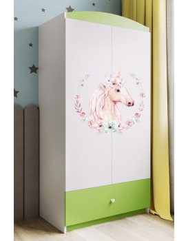 Dětská skříň Babydreams 90 cm jednorožec zelená