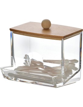 Kosmetický organizér na vatové tyčinky BEA 8,5x5,5x8,5 cm bambus/čirý