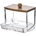 Kosmetický organizér na vatové tyčinky BEA 8,5x5,5x8,5 cm bambus/čirý