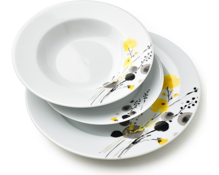 Porcelánová jídelní sada LEA Yellow 18 ks bílá/žlutá 