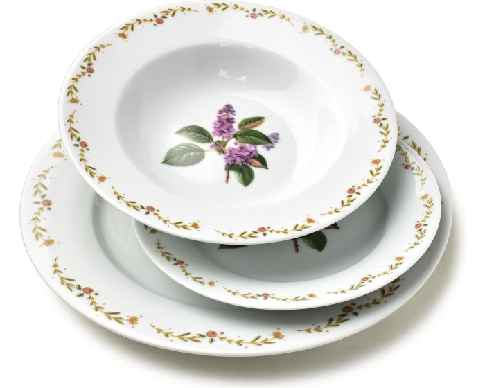 Porcelánová jídelní sada LEA Lilac 18 ks bílá/fialová