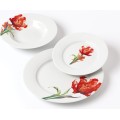Porcelánová jídelní sada LEA Tulip 18 ks bílá/červená