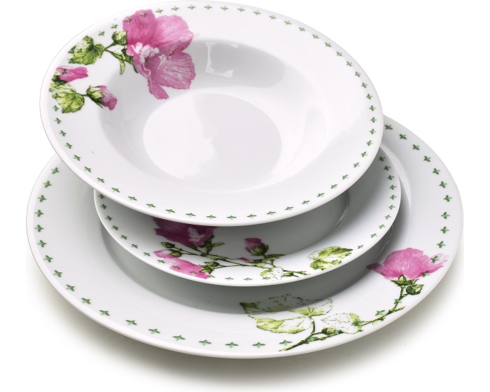 Porcelánová jídelní sada LEA Mallow 18 ks bílá/růžová