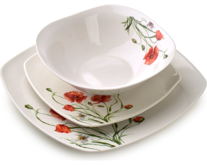 Porcelánová jídelní sada LEA Poppy II 18 ks bílá/červená