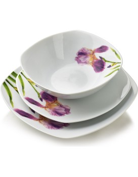 Porcelánová jídelní sada LEA Iris 18 ks bílá/fialová