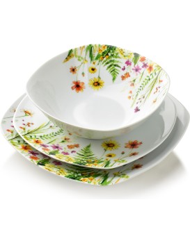 Porcelánová jídelní sada LEA Gelb 18 ks bílá/zelená