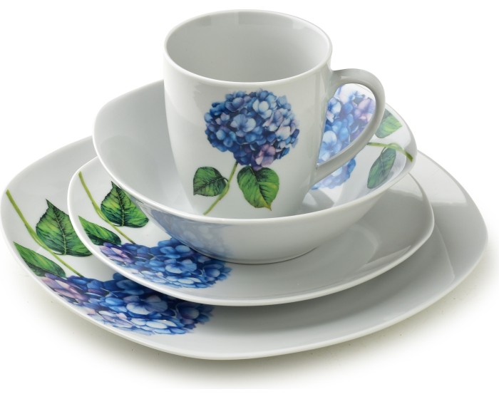 Porcelánová jídelní sada s hrníčkem LEA Purple 16 ks bílá/modrá