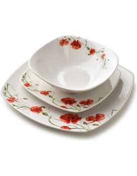 Porcelánová jídelní sada LEA Poppy 18 ks bílá/červená 