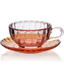 Skleněný šálek s podšálkem VINI 210 ml oranžový/růžový