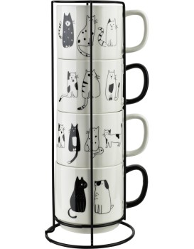 Sada 4 ks porcelánových hrnků COTTELLO 370 ml bílá/černá