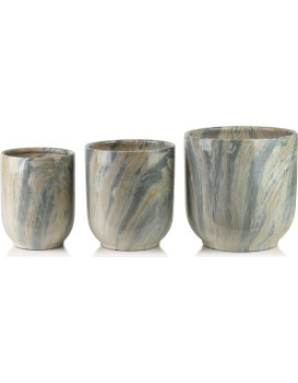 Sada 3 ks keramických květináčů NEVA MARBLE IV hnědá/šedá