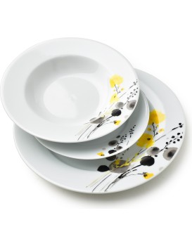 Porcelánová jídelní sada LEA Yellow 18 ks bílá/žlutá 
