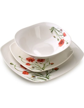 Porcelánová jídelní sada LEA Poppy II 18 ks bílá/červená