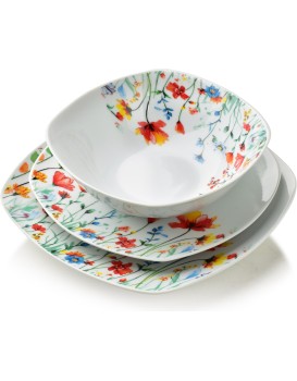 Porcelánová jídelní sada LEA Smooth 18 ks bílá/barevná