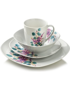 Porcelánová jídelní sada s hrníčkem LEA Lavender 16 ks bílá/fialová