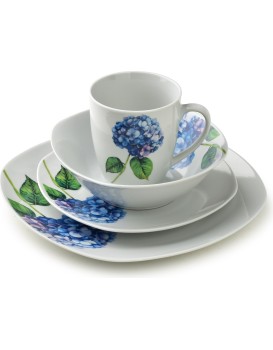 Porcelánová jídelní sada s hrníčkem LEA Purple 16 ks bílá/modrá