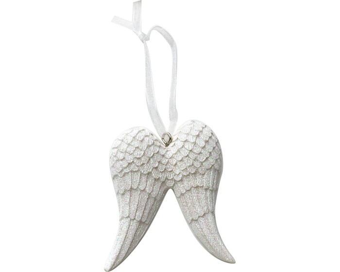 Vánoční závěsná ozdoba SANTA LILA WINGS 6,5 cm bílá