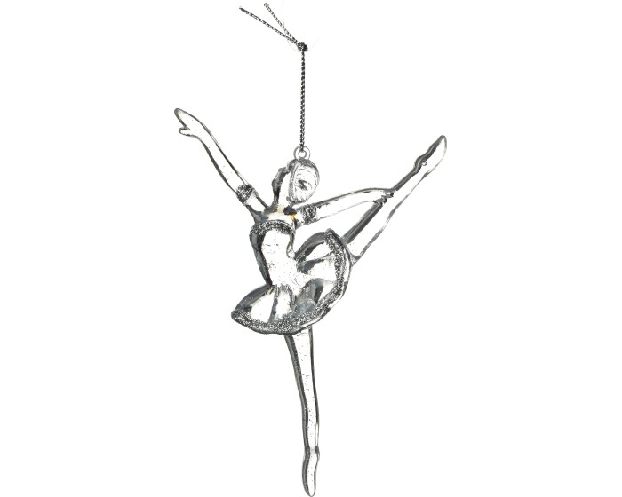 Vánoční závěsná figurka SANTA LILA BALET 14 cm transparentní/stříbrná