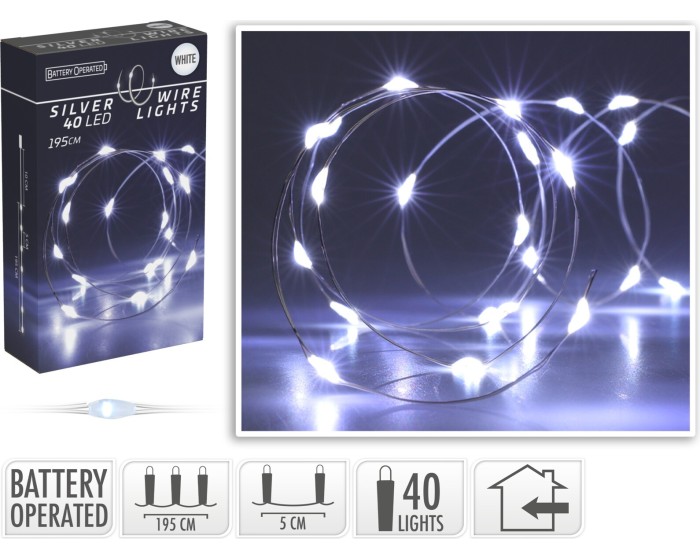 Vánoční LED světelný řetěz BINES 195 cm studený bílý