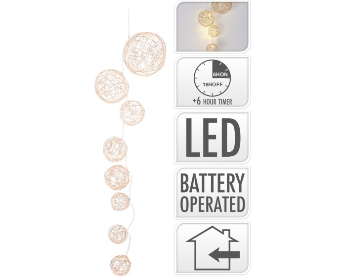 Vánoční LED girlanda s časovačem Round 90 cm krémově zlatá