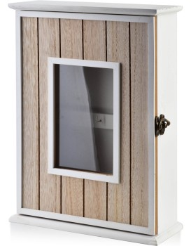 Dřevěná skříňka na klíče STACY Window 22x8x29,5 cm bílá/hnědá