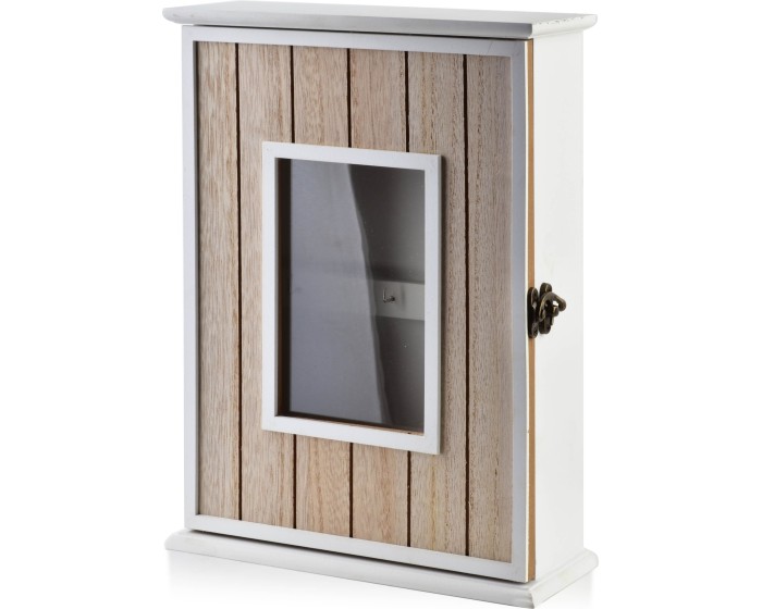 Dřevěná skříňka na klíče STACY Window 22x8x29,5 cm bílá/hnědá