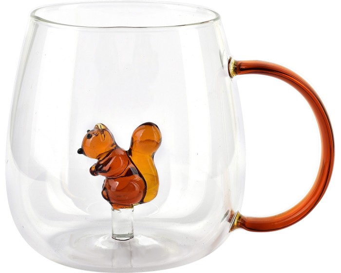 Skleněný hrnek PETER SQUIRREL 400 ml čirý/oranžový