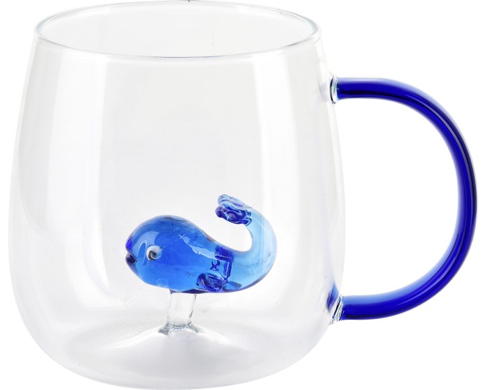 Skleněný hrnek PETER WHALE 400 ml čirý/modrý