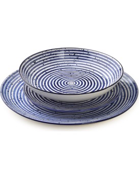 Porcelánová sada 18 ks talířů STRIPES BLUE modrá
