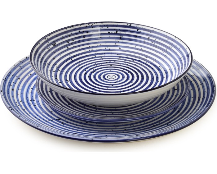Porcelánová sada 18 ks talířů STRIPES BLUE modrá