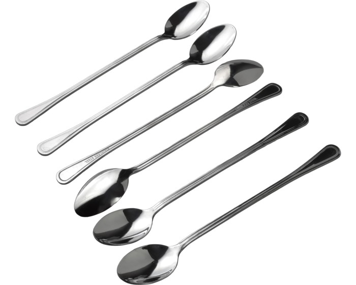 Sada 6 ks lžiček na latté CHAMILE 20 cm stříbrná