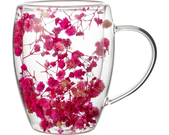Skleněný hrnek PETER FLOWERS 320 ml čirý/růžový