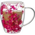 Skleněný hrnek PETER FLOWERS 320 ml čirý/růžový