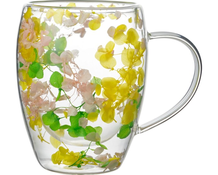 Skleněný hrnek PETER FLOWERS 320 ml čirý/žlutý/zelený