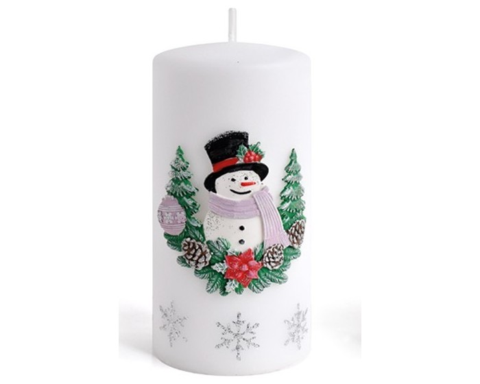 Vánoční svíčka Sněhulák 14 cm bílá