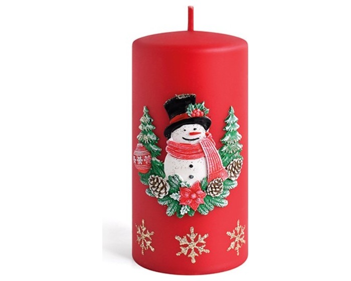Vánoční svíčka Sněhulák 14 cm červená