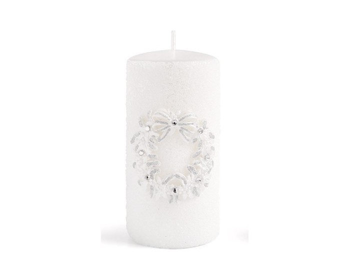 Vánoční svíčka Wianek Glamour 9 cm bílá