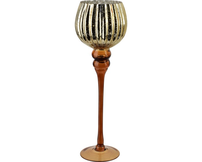 Skleněný svícen DONNA 40 cm hnědý/zlatý