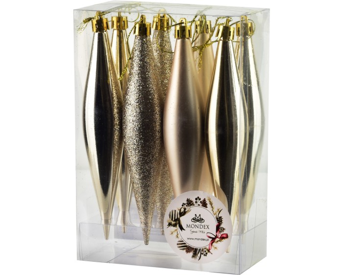 Vánoční sada 8 ks ozdob Santa Lila Rampouchy champagne